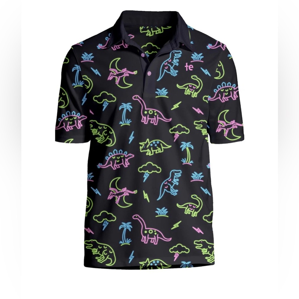 Men's Neon Dinosaur Golf Polo